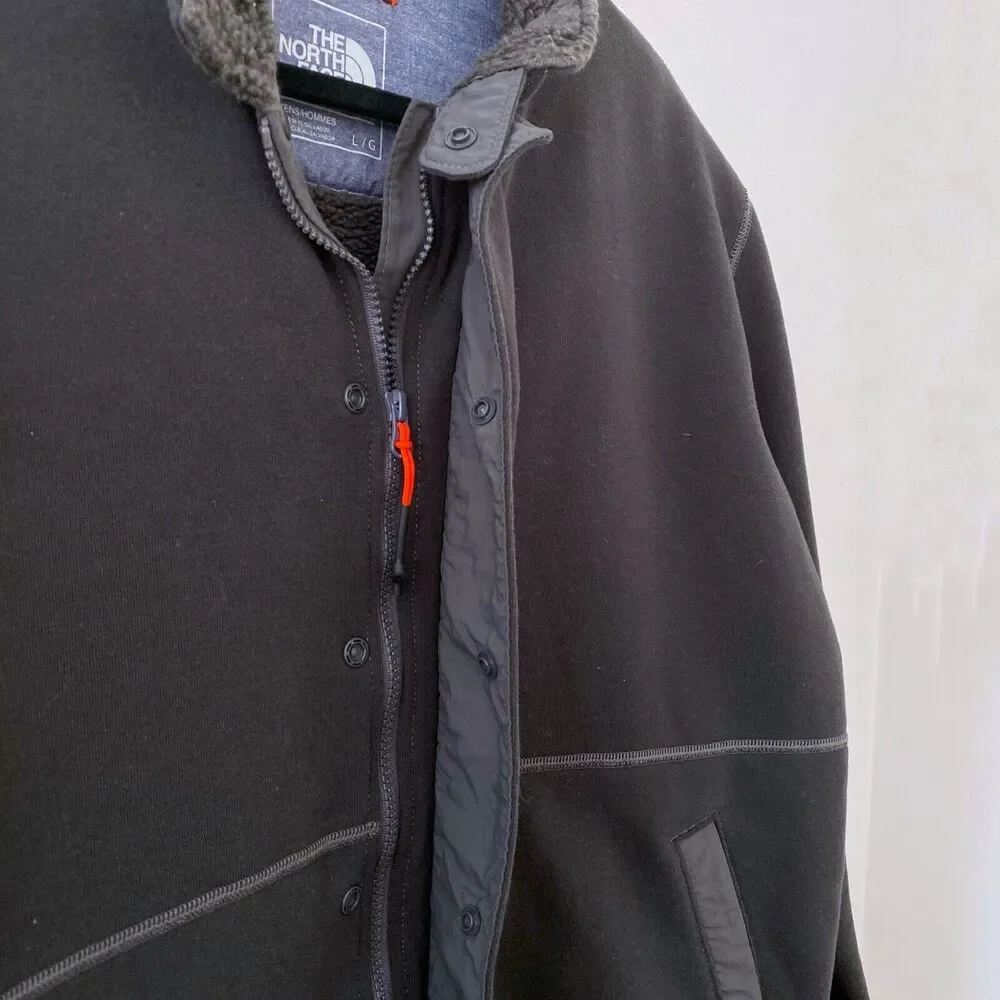 North Face Sherpa Lined Jacket Men's Large Cotton Blend Dark Gray Heavy‎ Zipper